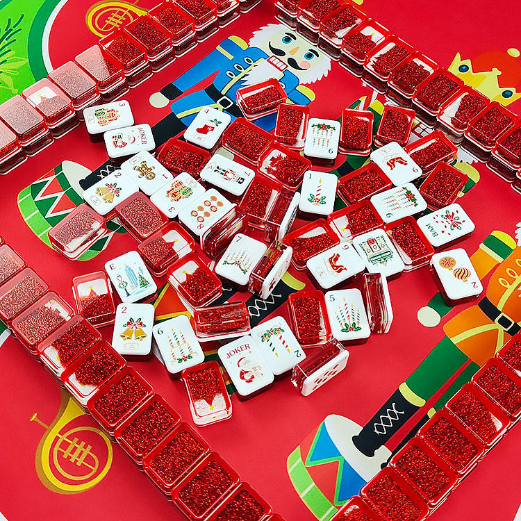 Luxury Christmas American Mahjong Set with Flowing Sand Design Red 160 Tiles