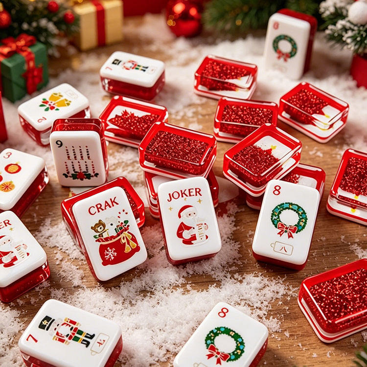 Luxury Christmas American Mahjong Set with Flowing Sand Design Red 160 Tiles