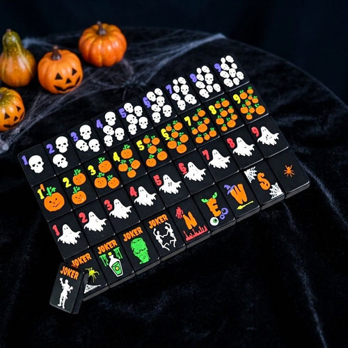 Luxury Halloween Themed Mahjong Set with Ghost Pattern
