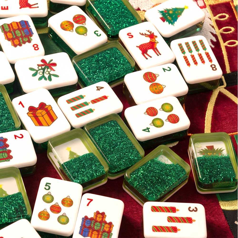 Luxury Glitter Shining Mahjong Set with Flowing Sand Design Green 160 Tiles
