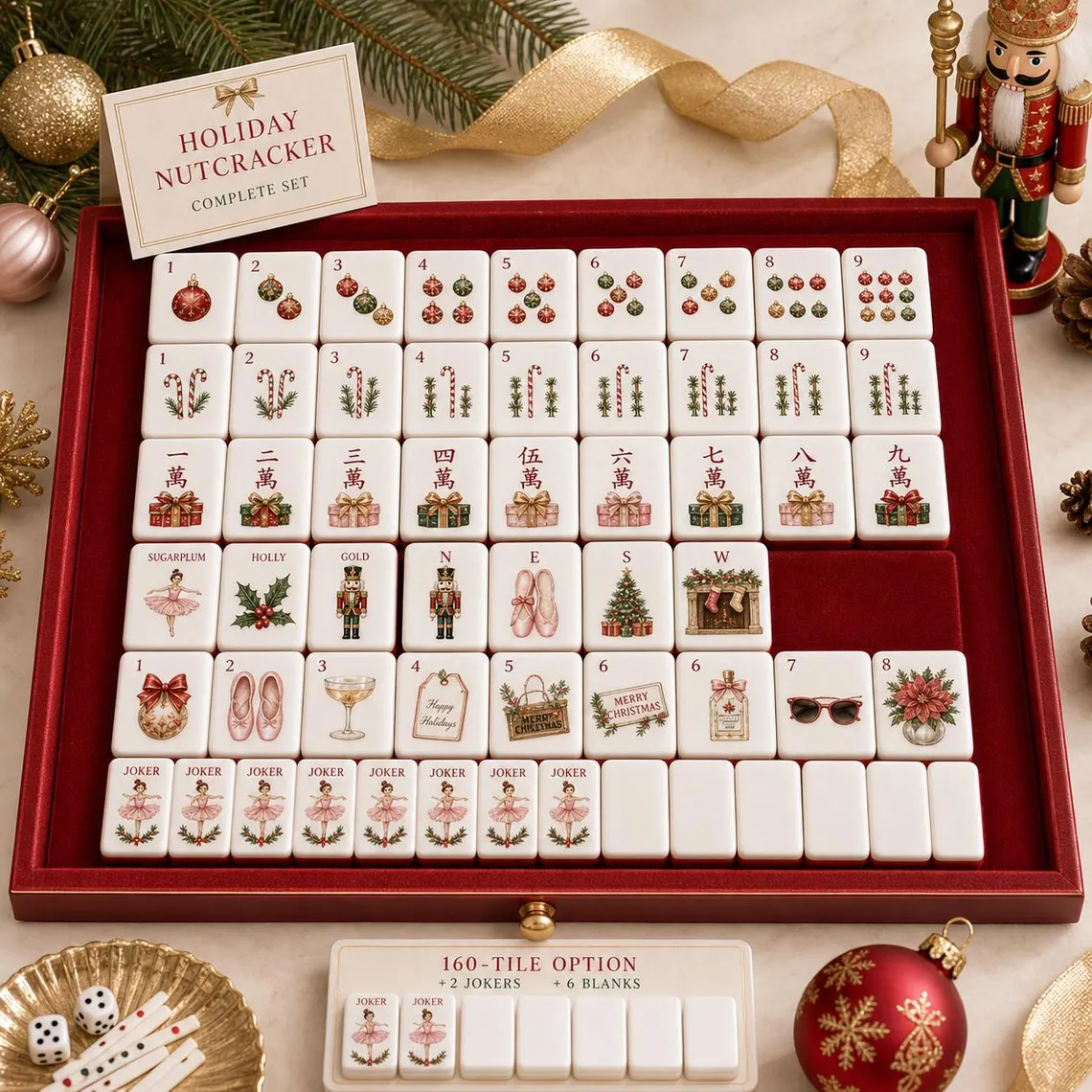 Luxury Nutcracker Christmas American Mahjong Set 160Pcs