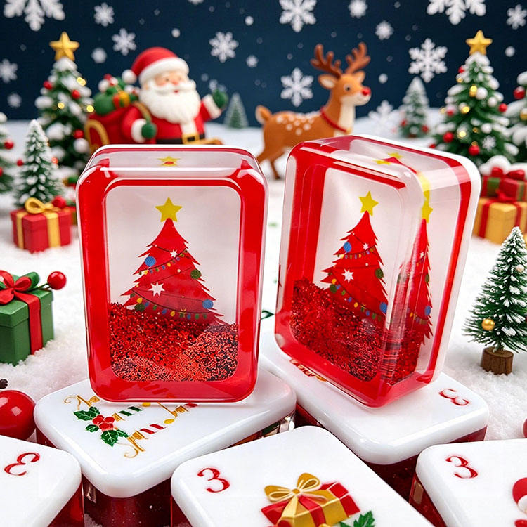 Luxury Christmas American Mahjong Set with Flowing Sand Design Red 160 Tiles