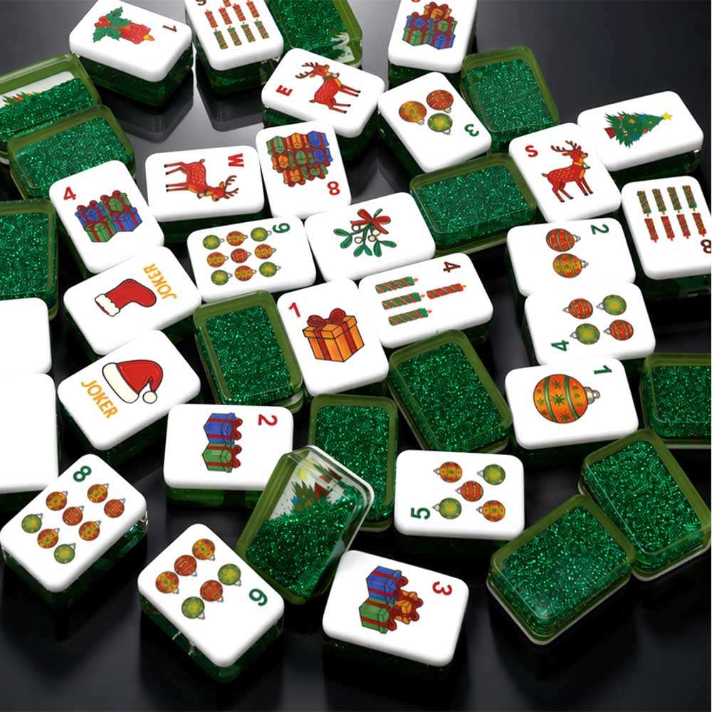 Luxury Glitter Shining Mahjong Set with Flowing Sand Design Green 160 Tiles