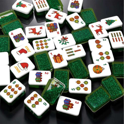 Luxury Glitter Shining Mahjong Set with Flowing Sand Design Green 160 Tiles