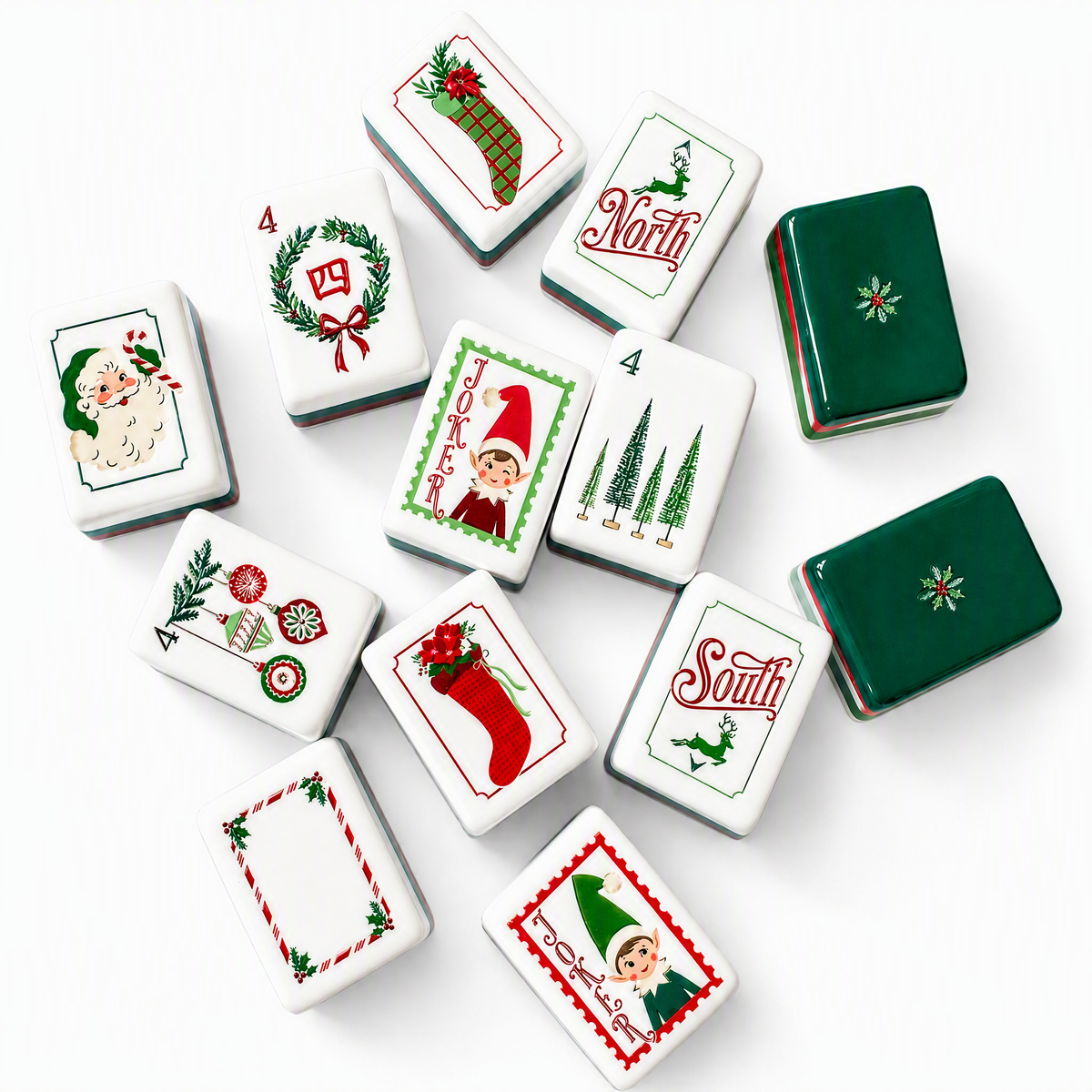 Luxury Modern Retro Santa Christmas American Mahjong Set 160Pcs