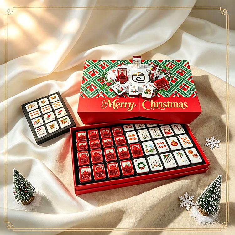Luxury Christmas American Mahjong Set with Flowing Sand Design Red 160 Tiles