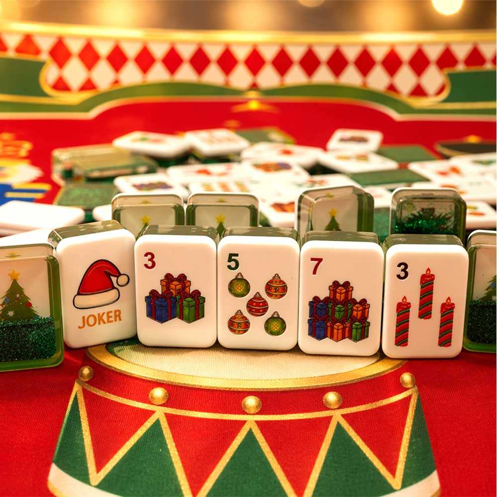 Luxury Glitter Shining Mahjong Set with Flowing Sand Design Green 160 Tiles