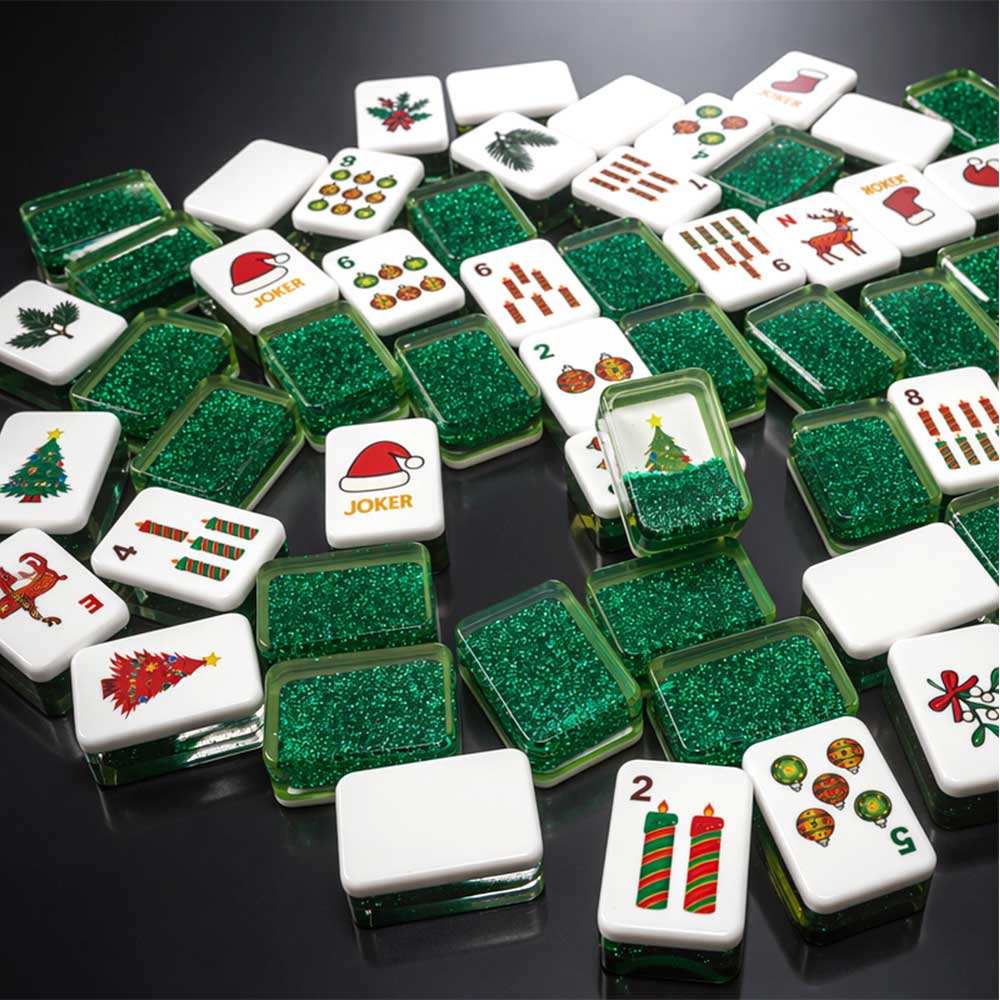 Luxury Glitter Shining Mahjong Set with Flowing Sand Design Green 160 Tiles
