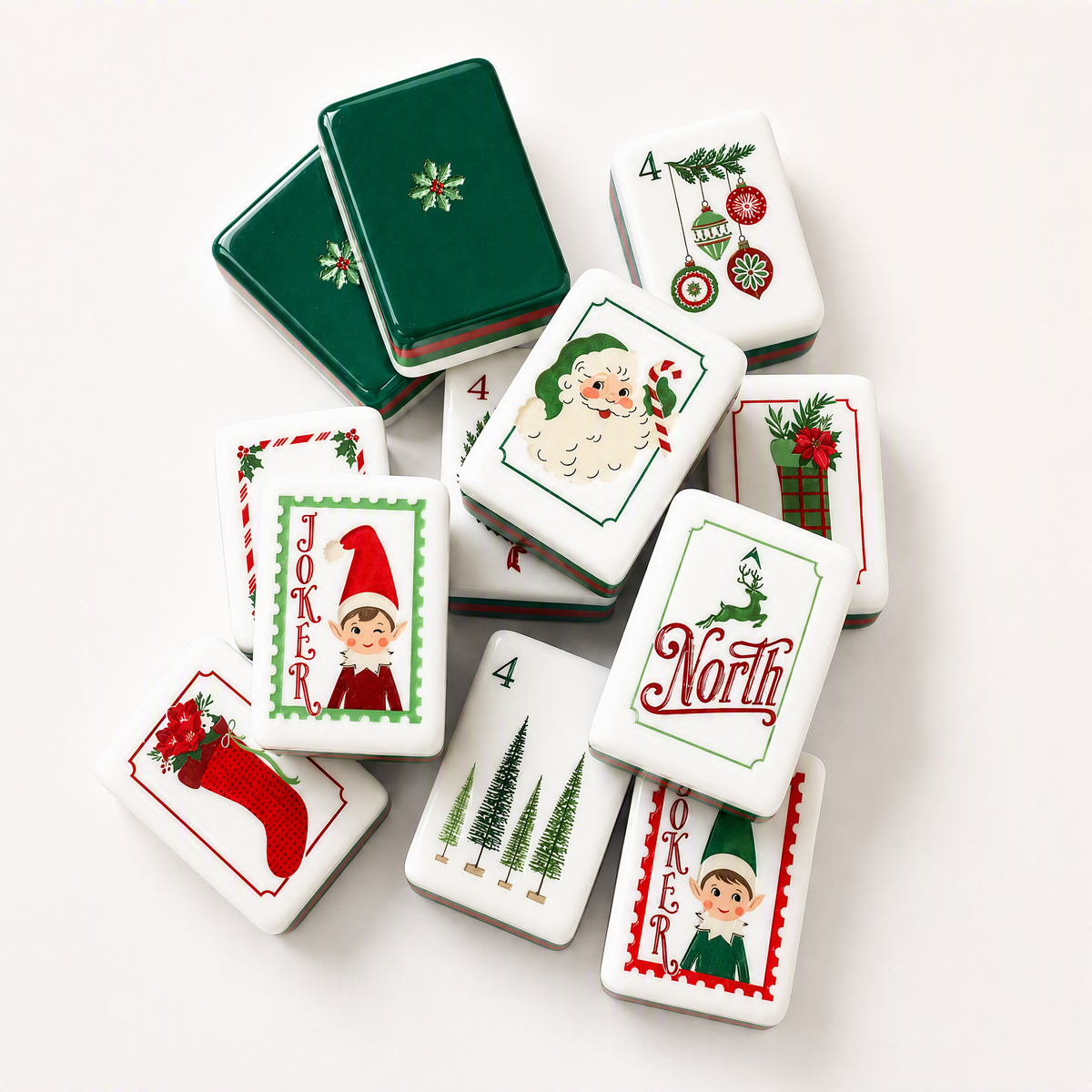 Luxury Modern Retro Santa Christmas American Mahjong Set 160Pcs