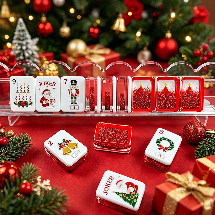 Luxury Christmas American Mahjong Set with Flowing Sand Design Red 160 Tiles