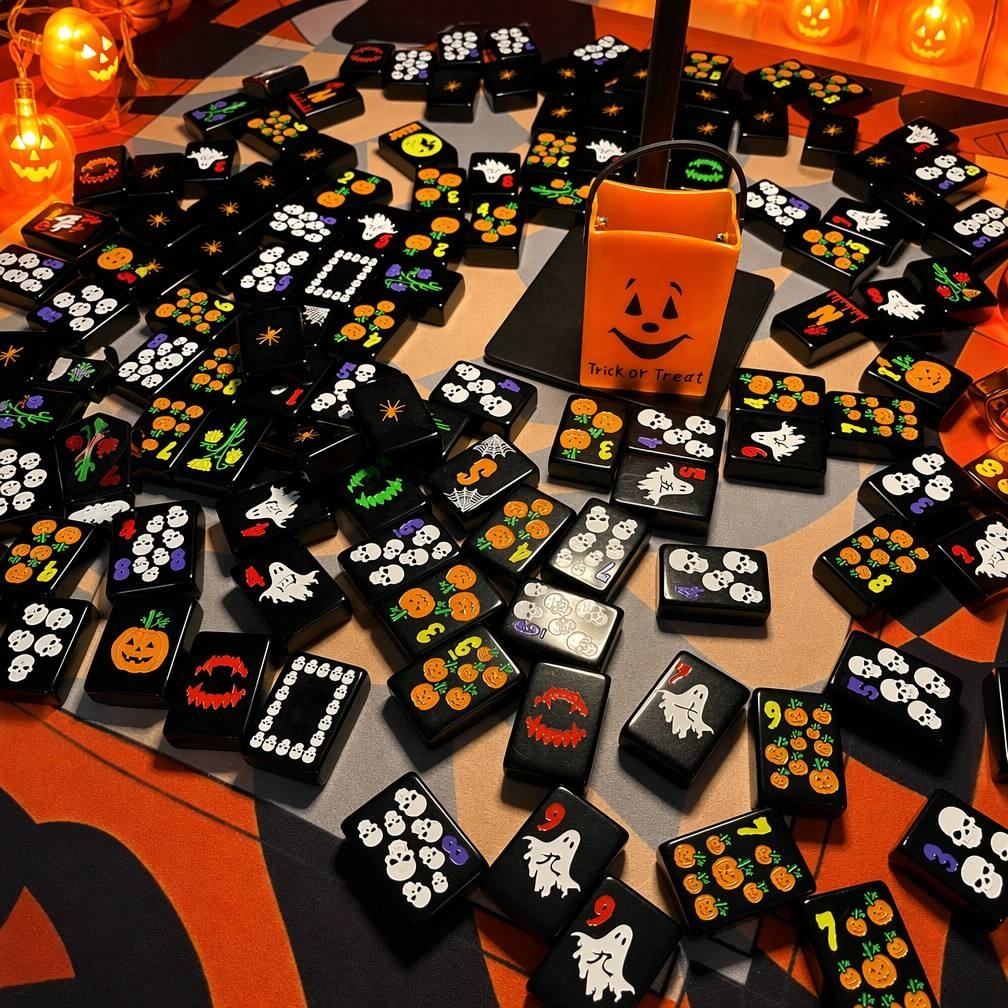 Luxury Halloween Themed Mahjong Set with Ghost Pattern