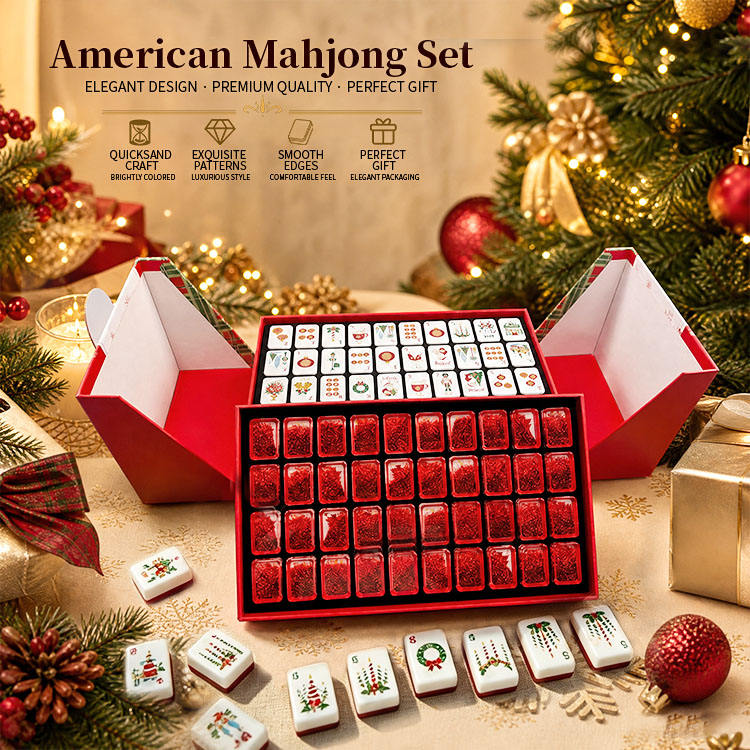 Luxury Christmas American Mahjong Set with Flowing Sand Design Red 160 Tiles