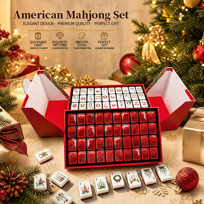 Luxury Christmas American Mahjong Set with Flowing Sand Design Red 160 Tiles