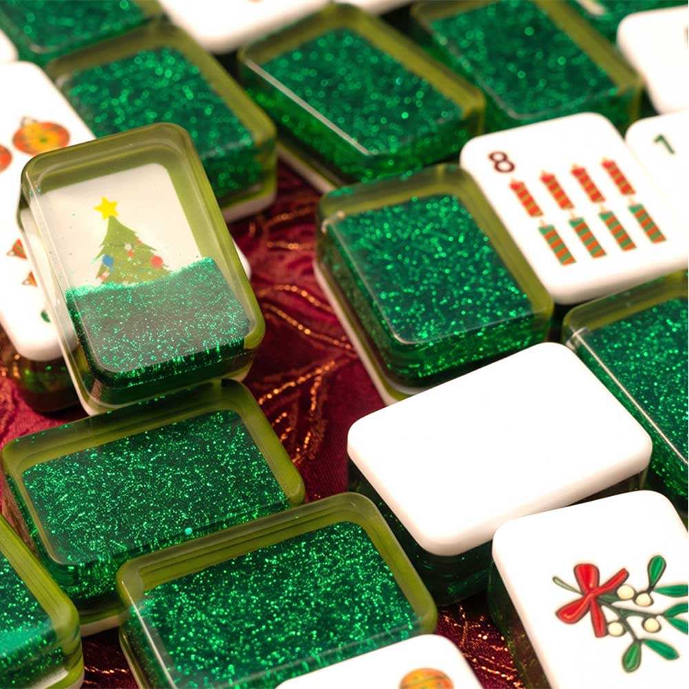 Luxury Glitter Shining Mahjong Set with Flowing Sand Design Green 160 Tiles