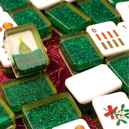 Luxury Glitter Shining Mahjong Set with Flowing Sand Design Green 160 Tiles